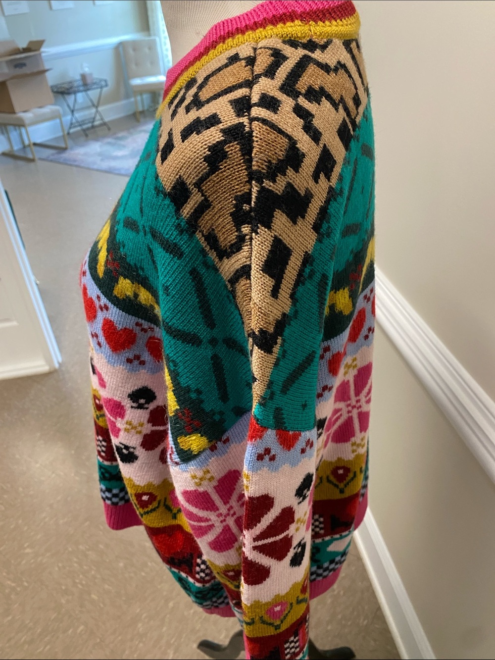 kate spade Multicolor Floral & Heart Crewneck Sweater - Teal/Pink/Red/Yellow - Picture 5 of 11